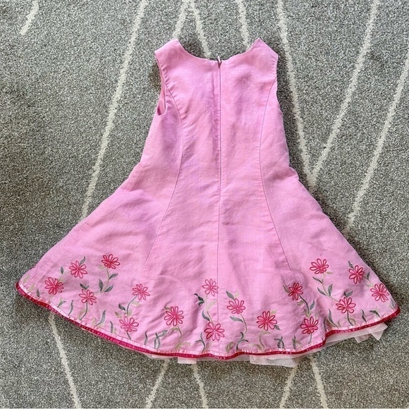 Talbots Kids Pink Sleeveless Embroidered Linen Blend Dress Girls Size 2 - Picture 1 of 5
